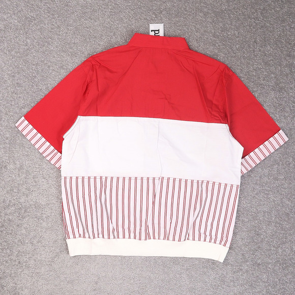 VTG 80s 90s Award Deadstock Medium Red White Striped Short Sleeve Collared Shirt - Picture 2 of 10